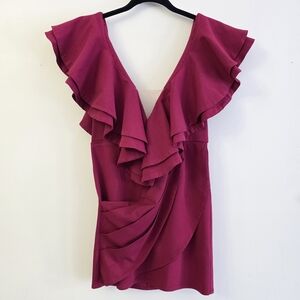 Michael Costello Fuchsia Ruffle-Front Mini Dress